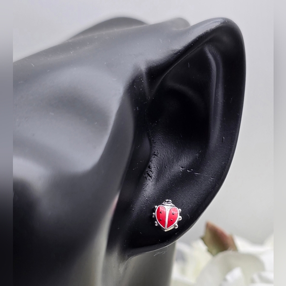 ♥️ LADYBUG STUD STERLING SILVER EARRINGS - Picture 2 of 4